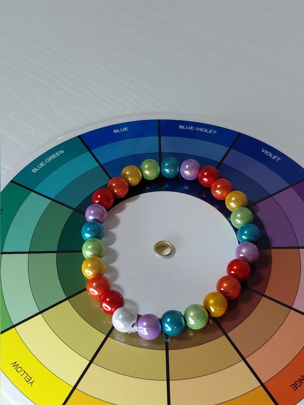 Hand Made Stretch Rainbow Bead Bracelet - Multicolor 7 Inches - Picture 10 of 11